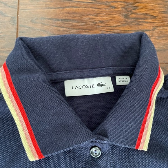 (Rare!) Lacoste Fancy Stripe Collar Polo Shirt - Navy, Size 32 (US XS) - Picture 5 of 6